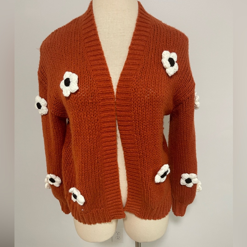 Cato’s Collection Limited Edition Burnt Orange 70’s Knot Sweater, Flower, Large